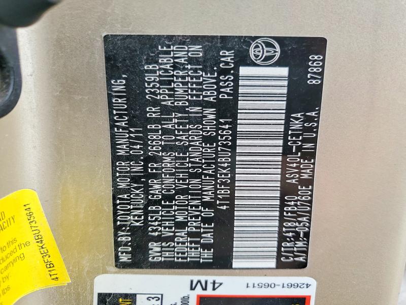 51416496 :رقم المزاد ، 4T1BF3EK4BU735641 vin ، 2011 Toyota Camry مزاد بيع