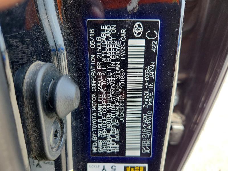 2018 Toyota Prius მანქანა იყიდება აუქციონზე, vin: JTDKBRFU7J3601889, აუქციონის ნომერი: 50532006