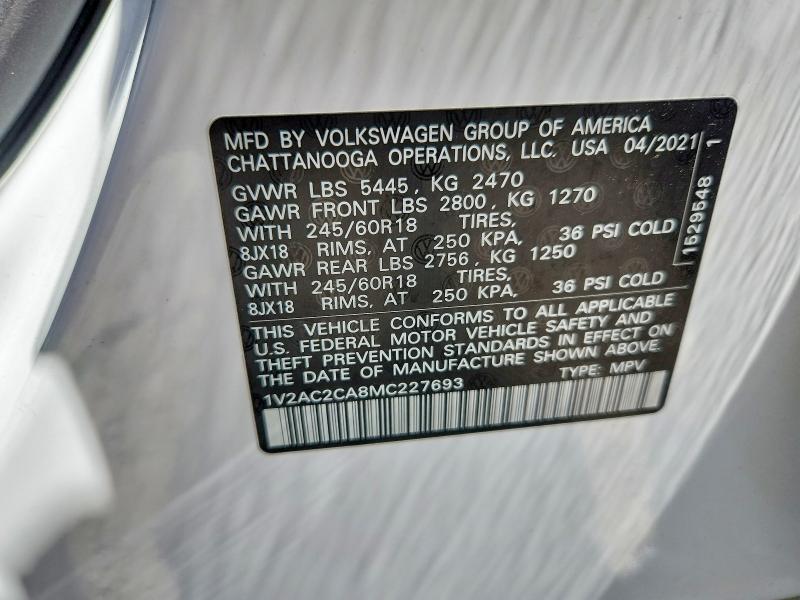 49034396 :رقم المزاد ، 1V2AC2CA8MC227693 vin ، 2021 Volkswagen Atlas Cross Sport مزاد بيع