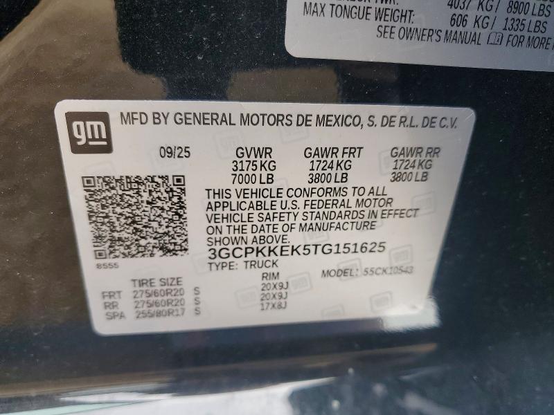 Продажа на аукционе авто 2026 Chevrolet Silverado, vin: 3GCPKKEK5TG151625, номер лота: 49961216