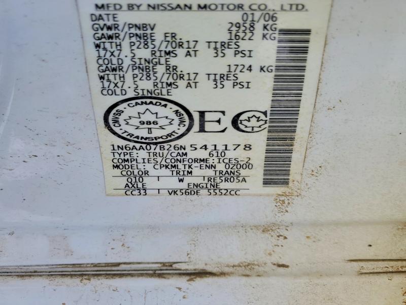 Aukcja sprzedaży 2006 Nissan Titan, vin: 1N6AA07B26N541178, numer aukcji: 50615926