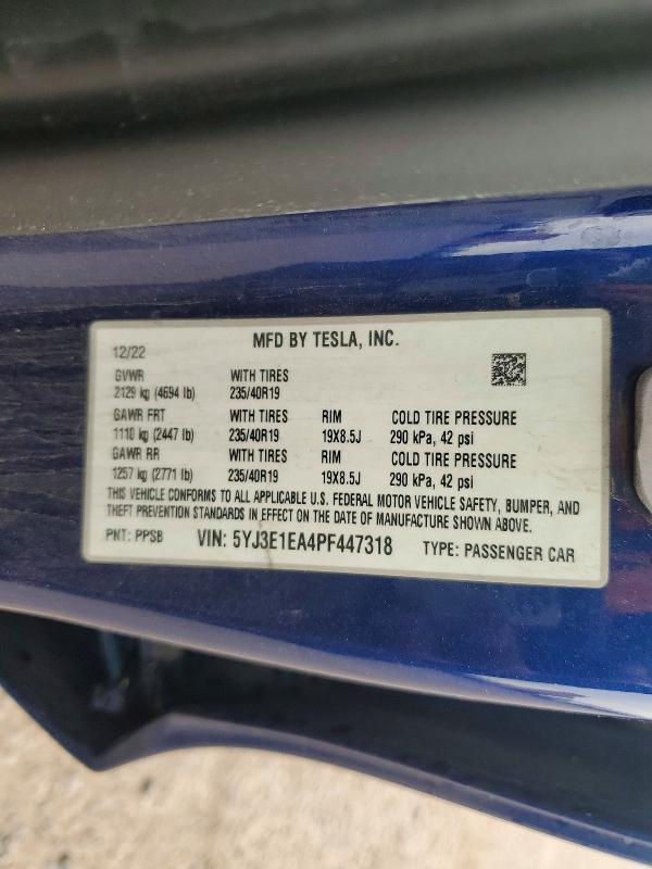 49173176 :رقم المزاد ، 5YJ3E1EA4PF447318 vin ، 2023 Tesla Model 3 مزاد بيع