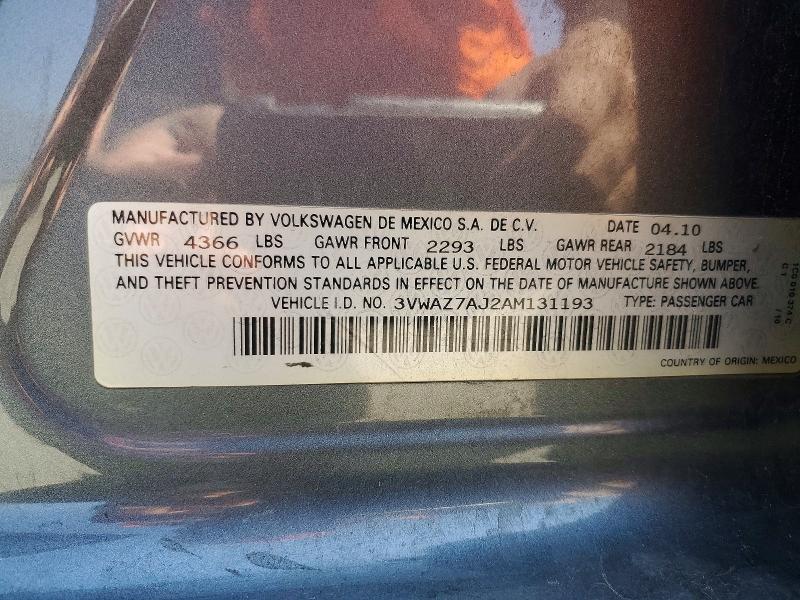 2010 Volkswagen Jetta მანქანა იყიდება აუქციონზე, vin: 3VWAZ7AJ2AM131193, აუქციონის ნომერი: 51571566