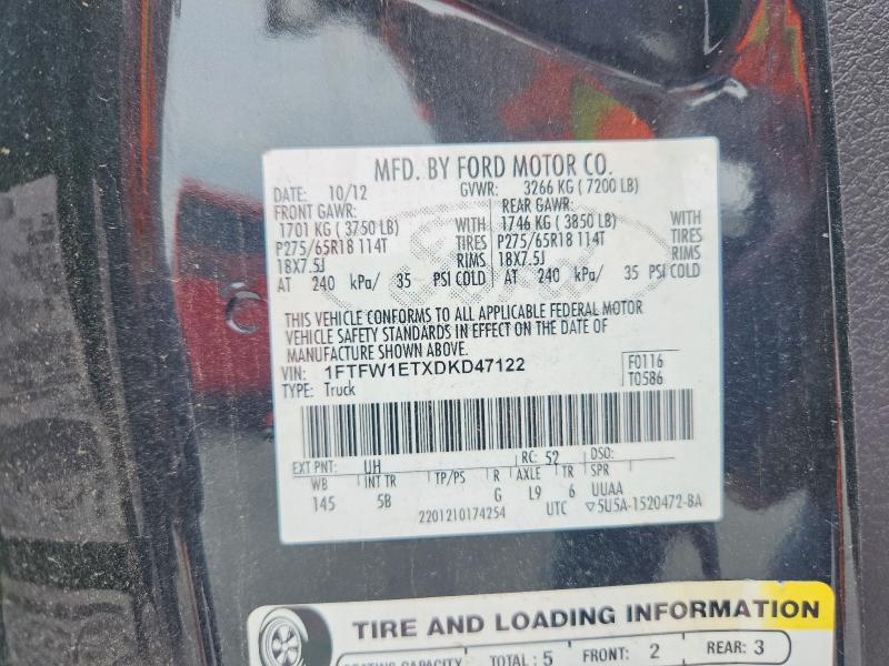2013 Ford F150 მანქანა იყიდება აუქციონზე, vin: 1FTFW1ETXDKD47122, აუქციონის ნომერი: 51421086