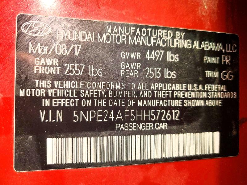 2017 Hyundai Sonata მანქანა იყიდება აუქციონზე, vin: 5NPE24AF5HH572612, აუქციონის ნომერი: 51123286