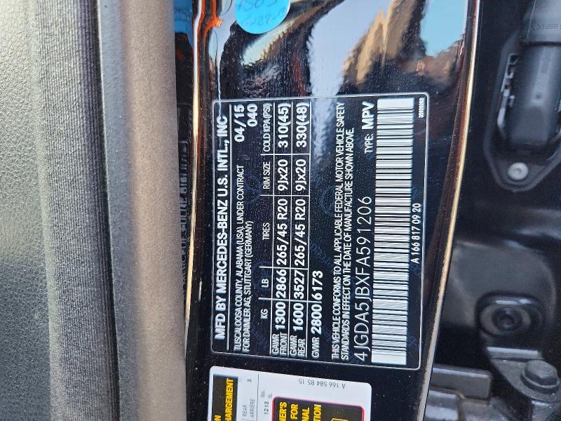 Продажа на аукционе авто 2015 Mercedes-benz Ml, vin: 4JGDA5JBXFA591206, номер лота: 48968326
