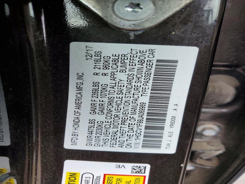 Aukcja sprzedaży 2018 Honda Accord, vin: 1HGCV1F99JA069969, numer aukcji: 51106676