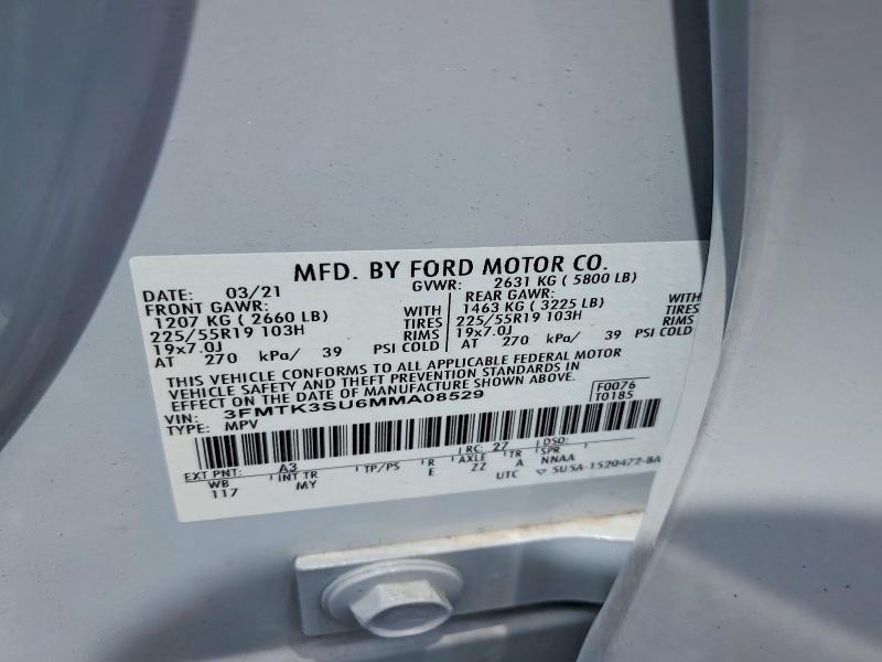 51986086 :رقم المزاد ، 3FMTK3SU6MMA08529 vin ، 2021 Ford Mustang Mach-e مزاد بيع