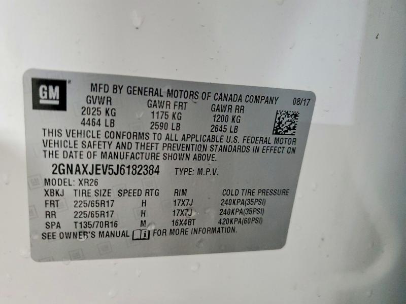 Продаж на аукціоні авто 2018 Chevrolet Equinox, vin: 2GNAXJEV5J6182384, номер лоту: 50901226