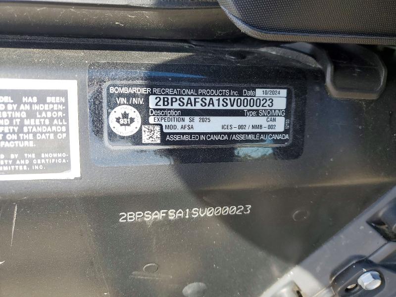2025 Ski-doo Expedition Se 900 Ac მანქანა იყიდება აუქციონზე, vin: 2BPSAFSA1SV000023, აუქციონის ნომერი: 49408206