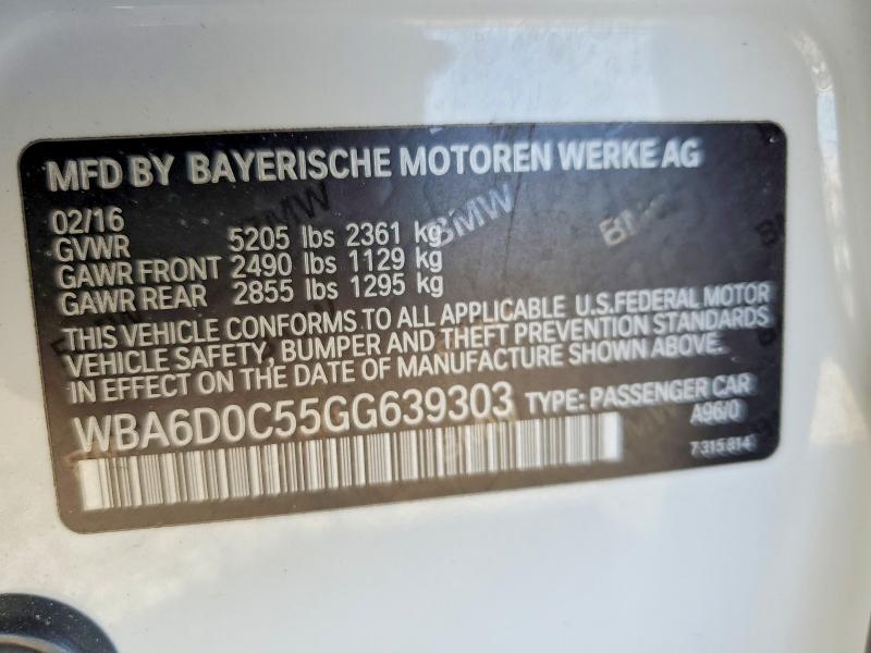 49113336 :رقم المزاد ، WBA6D0C55GG639303 vin ، 2016 Bmw 640 مزاد بيع