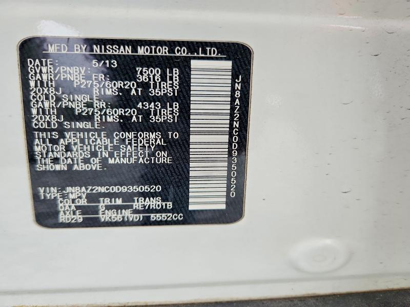 Aukcja sprzedaży 2013 Infiniti Qx56, vin: JN8AZ2NC0D9350520, numer aukcji: 51950686