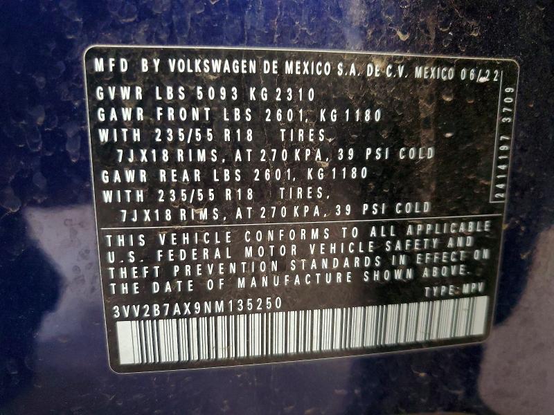 49790986 :رقم المزاد ، 3VV2B7AX9NM135250 vin ، 2022 Volkswagen Tiguan مزاد بيع