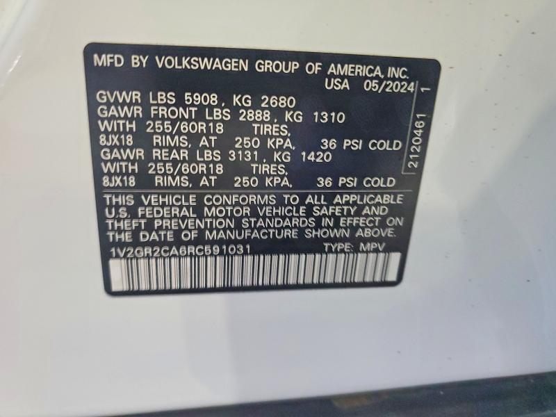 Aukcja sprzedaży 2024 Volkswagen Atlas, vin: 1V2GR2CA6RC591031, numer aukcji: 50800976