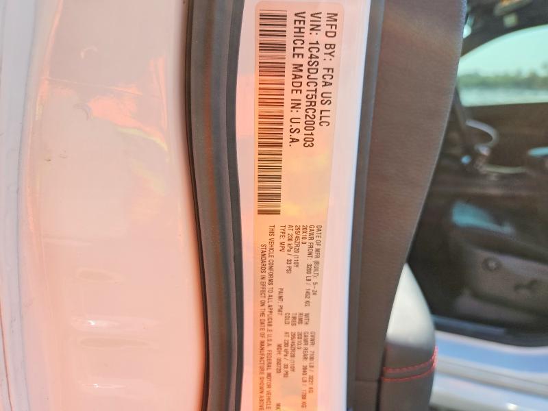 50913996 :رقم المزاد ، 1C4SDJCT5RC200103 vin ، 2024 Dodge Durango مزاد بيع