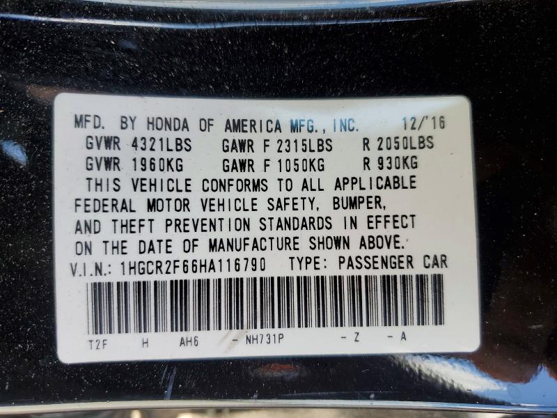 Продажа на аукционе авто 2017 Honda Accord, vin: 1HGCR2F66HA116790, номер лота: 50477526