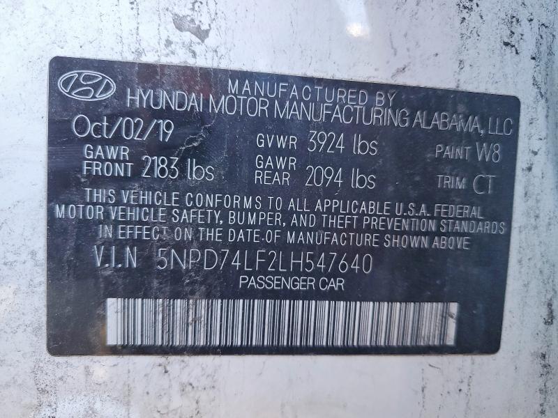 Aukcja sprzedaży 2020 Hyundai Elantra, vin: 5NPD74LF2LH547640, numer aukcji: 51068206