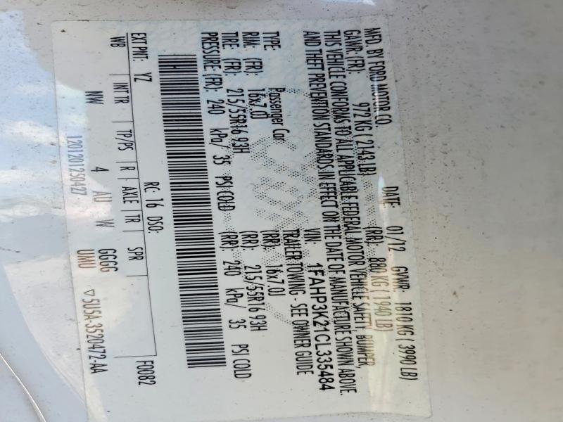 51952346 :رقم المزاد ، 1FAHP3K21CL335484 vin ، 2012 Ford Focus مزاد بيع