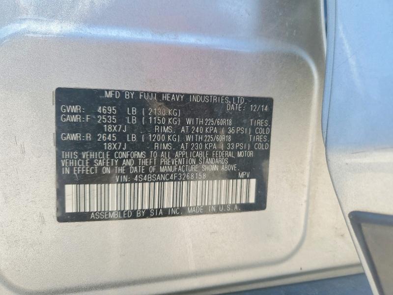 50966276 :رقم المزاد ، 4S4BSANC4F3268158 vin ، 2015 Subaru Outback مزاد بيع