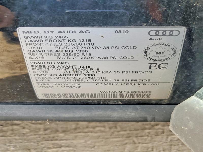 Aukcja sprzedaży 2019 Audi Q5, vin: WA1ANAFY3K2088486, numer aukcji: 51492836