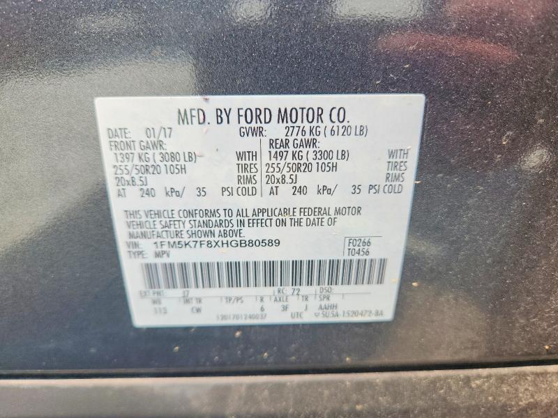 2017 Ford Explorer მანქანა იყიდება აუქციონზე, vin: 1FM5K7F8XHGB80589, აუქციონის ნომერი: 51176256