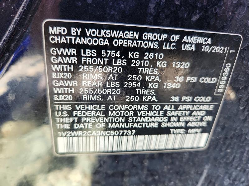 Продаж на аукціоні авто 2022 Volkswagen Atlas, vin: 1V2WR2CA3NC507737, номер лоту: 49886226