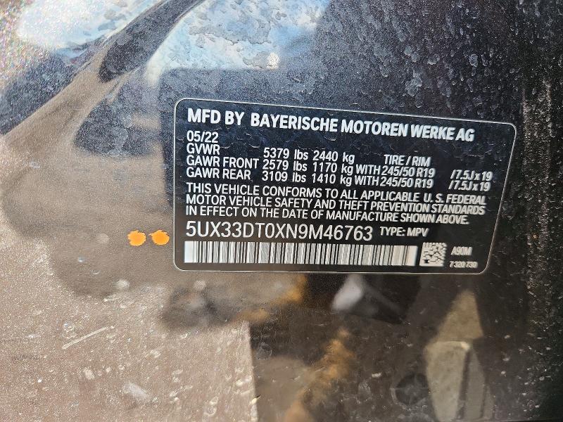 Aukcja sprzedaży 2022 Bmw X4, vin: 5UX33DT0XN9M46763, numer aukcji: 48811306