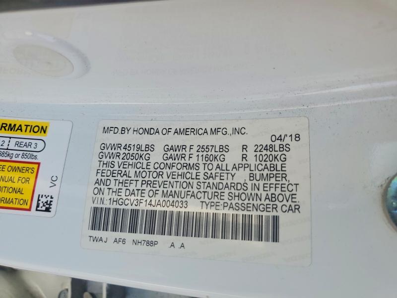 Aukcja sprzedaży 2018 Honda Accord, vin: 1HGCV3F14JA004033, numer aukcji: 49250586