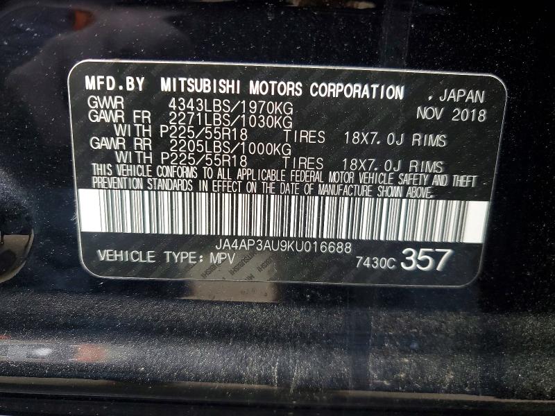Продаж на аукціоні авто 2019 Mitsubishi Outlander Sport, vin: JA4AP3AU9KU016688, номер лоту: 48284736