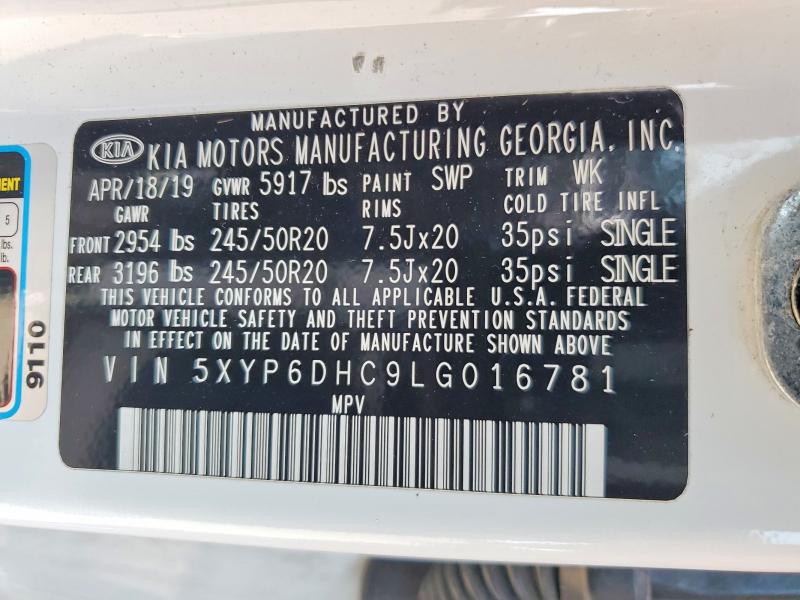2020 Kia Telluride მანქანა იყიდება აუქციონზე, vin: 5XYP6DHC9LG016781, აუქციონის ნომერი: 50770526