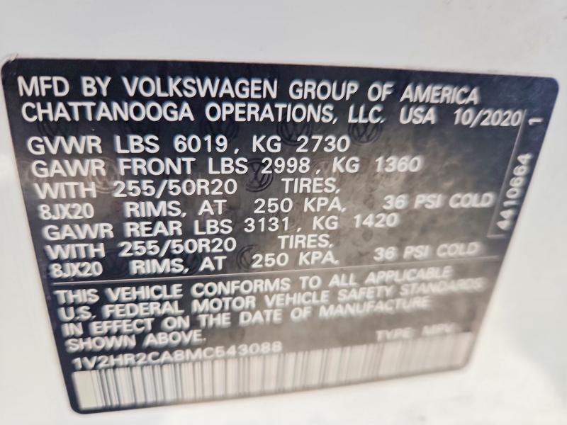 50633056 :رقم المزاد ، 1V2HR2CA8MC543088 vin ، 2021 Volkswagen Atlas مزاد بيع