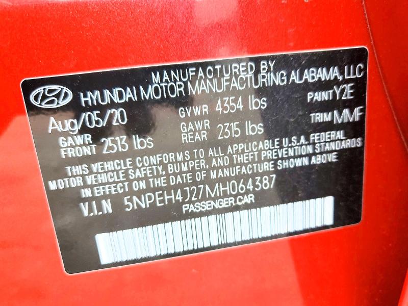 51168626 :رقم المزاد ، 5NPEH4J27MH064387 vin ، 2021 Hyundai Sonata مزاد بيع