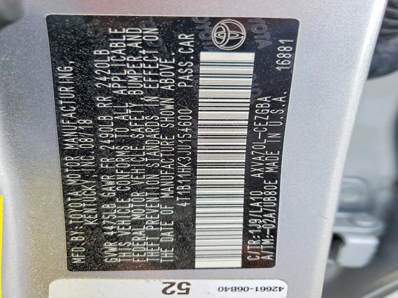 Aukcja sprzedaży 2018 Toyota Camry, vin: 4T1B11HK3JU154600, numer aukcji: 51456896