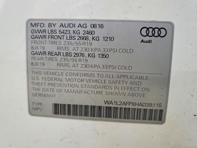 2017 Audi Q5 მანქანა იყიდება აუქციონზე, vin: WA1L2AFPXHA039115, აუქციონის ნომერი: 48634746