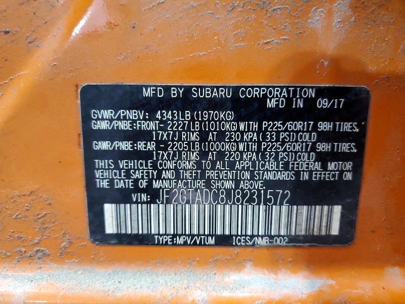 Продаж на аукціоні авто 2018 Subaru Crosstrek, vin: JF2GTADC8J8231572, номер лоту: 50706126