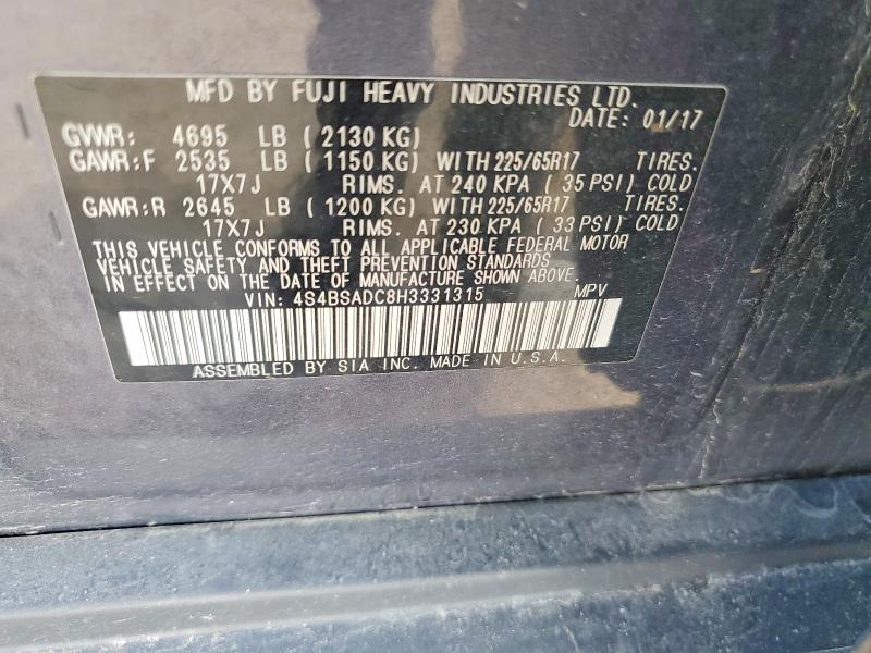 Продаж на аукціоні авто 2017 Subaru Outback, vin: 4S4BSADC8H3331315, номер лоту: 48197466