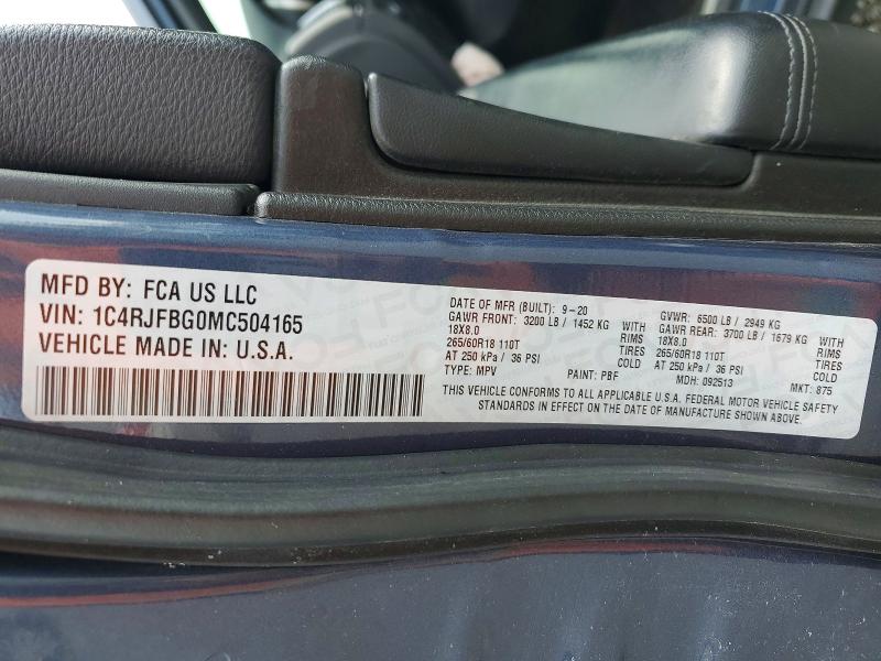Продажа на аукционе авто 2021 Jeep Grand Cherokee, vin: 1C4RJFBG0MC504165, номер лота: 50181716
