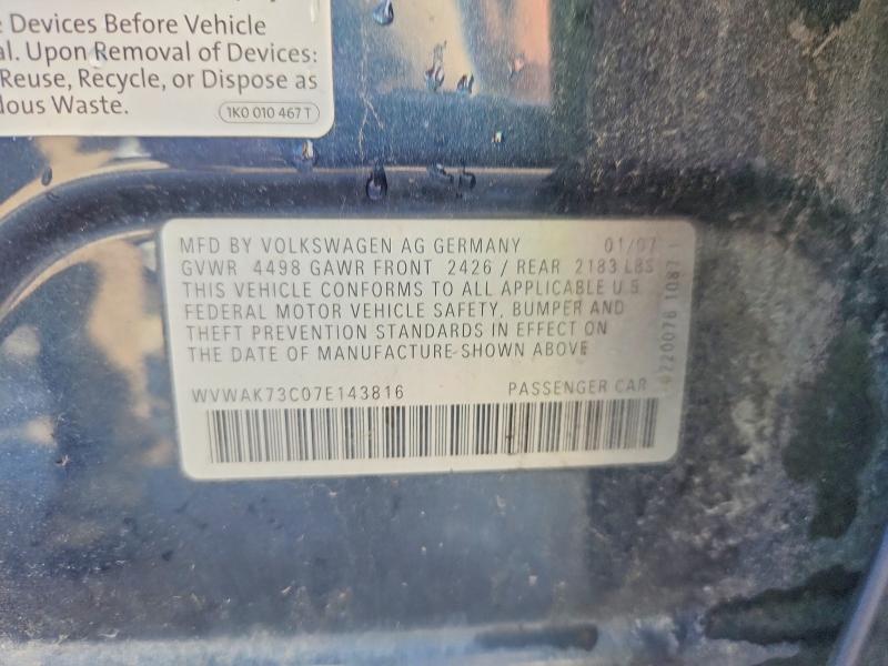 51301036 :رقم المزاد ، WVWAK73C07E143816 vin ، 2007 Volkswagen Passat مزاد بيع