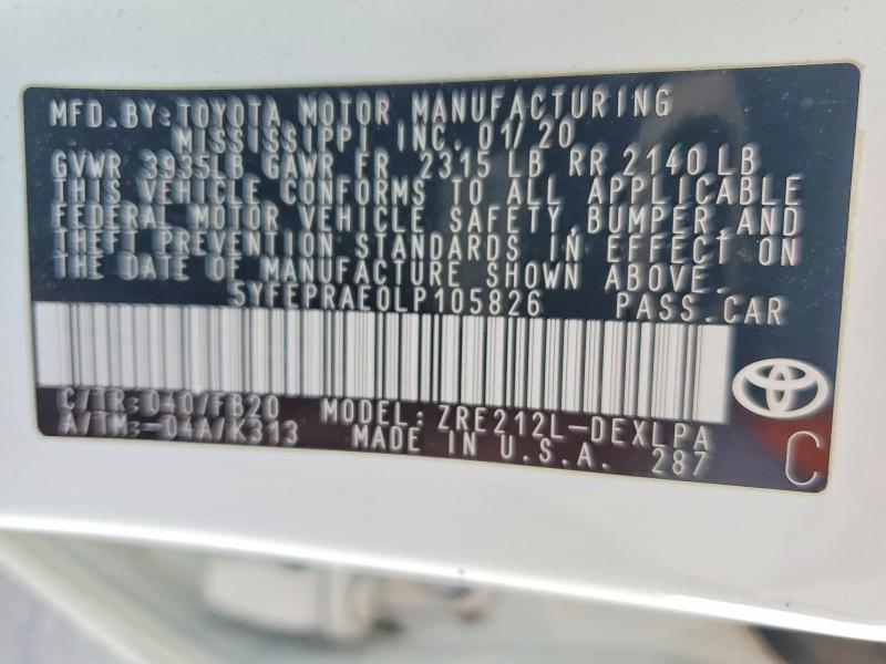 Aukcja sprzedaży 2020 Toyota Corolla, vin: 5YFEPRAE0LP105826, numer aukcji: 49024166