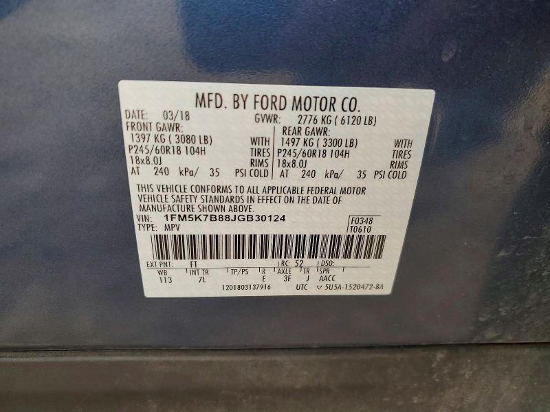 Aukcja sprzedaży 2018 Ford Explorer, vin: 1FM5K7B88JGB30124, numer aukcji: 51816126