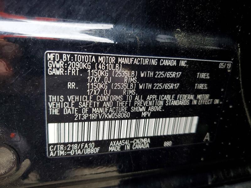 2019 Toyota Rav4 მანქანა იყიდება აუქციონზე, vin: 2T3P1RFV7KW058060, აუქციონის ნომერი: 49418426