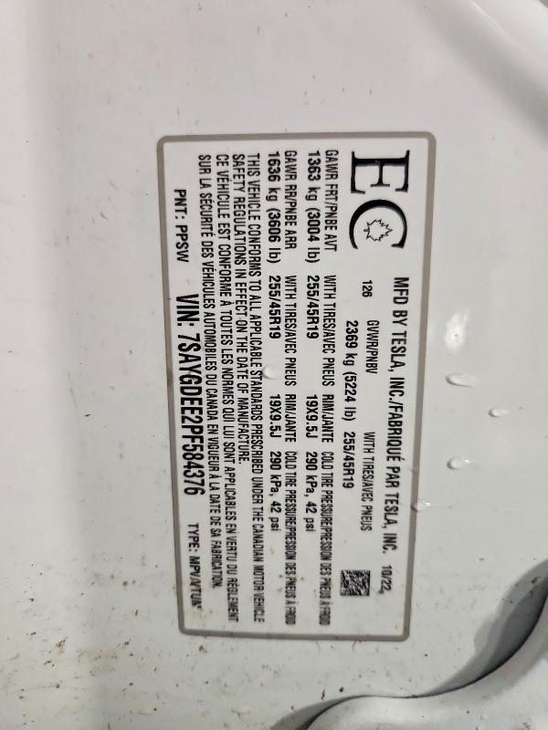 51640206 :رقم المزاد ، 7SAYGDEE2PF584376 vin ، 2023 Tesla Model Y مزاد بيع