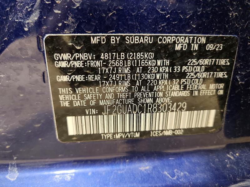 Продажа на аукционе авто 2024 Subaru Crosstrek, vin: JF2GUADC1R8303429, номер лота: 49092726