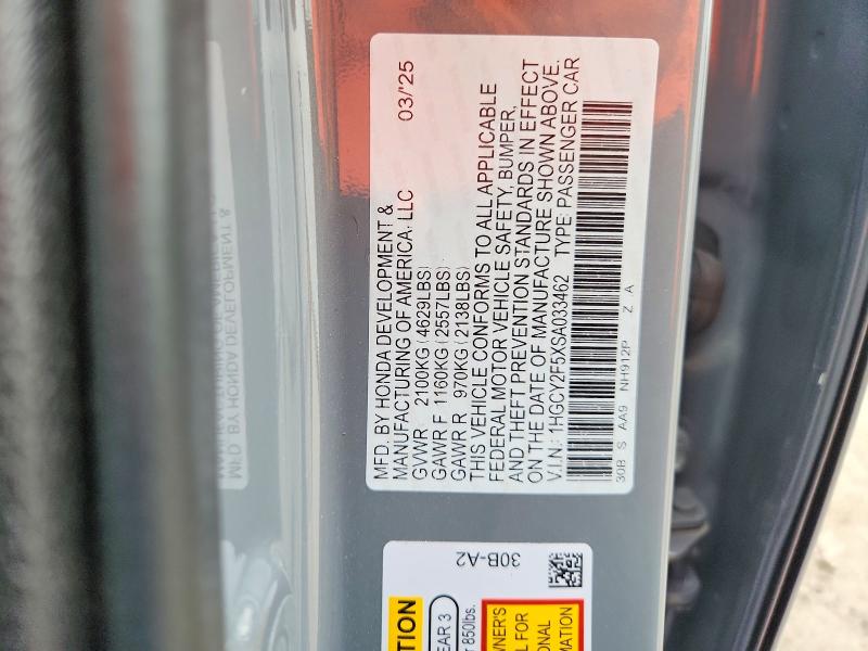 2025 Honda Accord მანქანა იყიდება აუქციონზე, vin: 1HGCY2F5XSA033462, აუქციონის ნომერი: 49702766