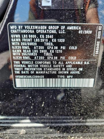 Aukcja sprzedaży 2020 Volkswagen Atlas Cross Sport, vin: 1V25E2CA0LC209425, numer aukcji: 49956046