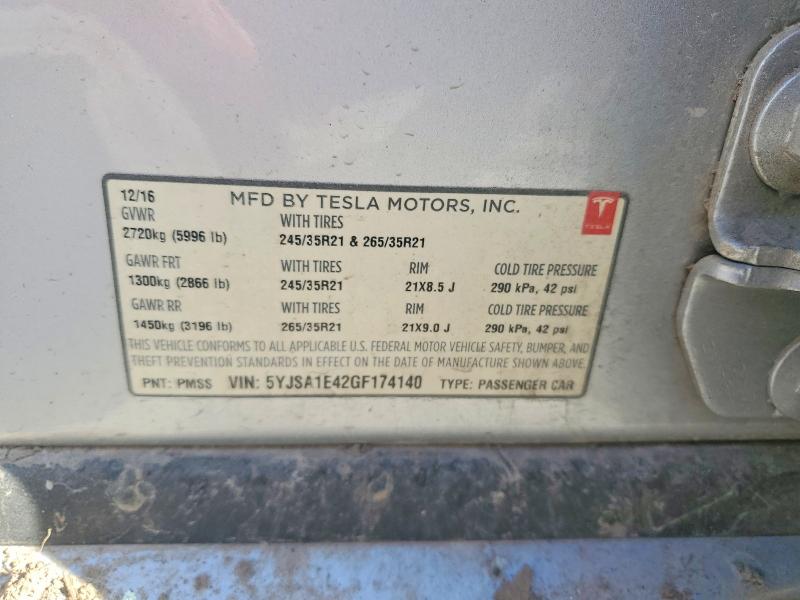 Продаж на аукціоні авто 2016 Tesla Model S, vin: 5YJSA1E42GF174140, номер лоту: 41732636