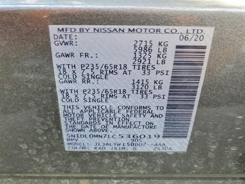 49270406 :رقم المزاد ، 5N1DL0MN7LC536019 vin ، 2020 Infiniti Qx60 مزاد بيع