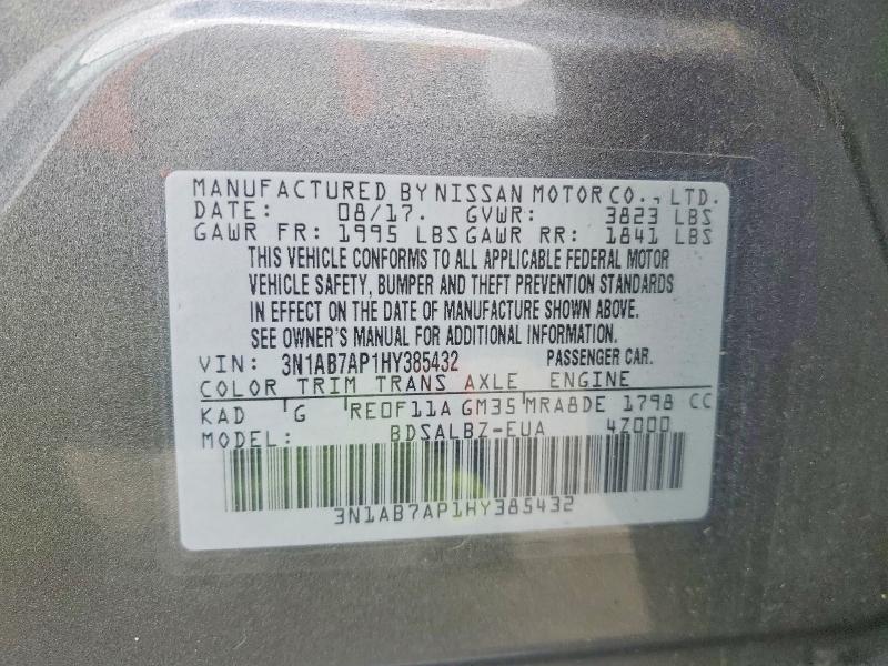 Aukcja sprzedaży 2017 Nissan Sentra, vin: 3N1AB7AP1HY385432, numer aukcji: 50032206