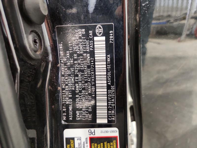 50363136 :رقم المزاد ، 4T4BF1FK6CR172442 vin ، 2012 Toyota Camry مزاد بيع