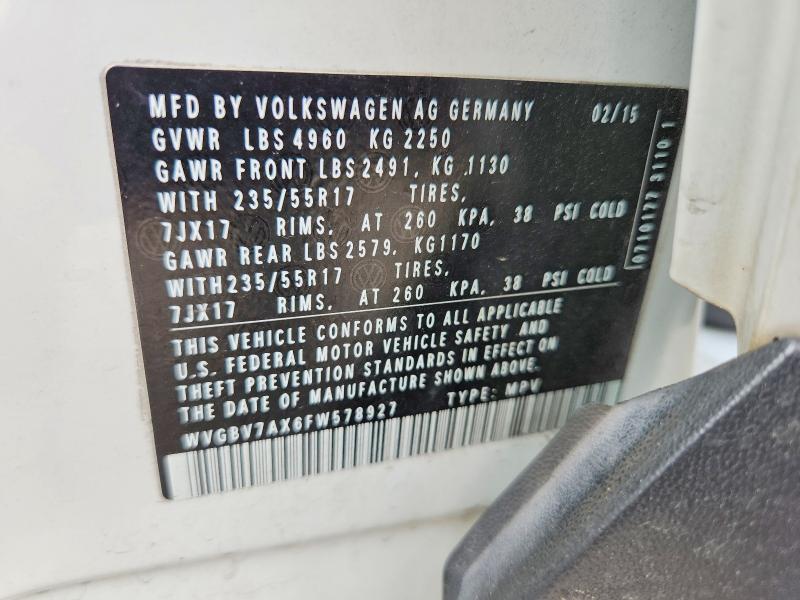 2015 Volkswagen Tiguan მანქანა იყიდება აუქციონზე, vin: WVGBV7AX6FW578927, აუქციონის ნომერი: 49939466